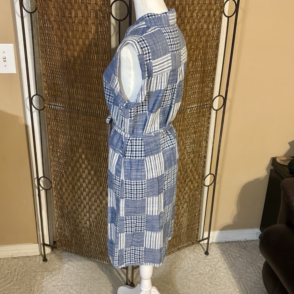 Tommy Hilfiger Blue Plaid Patchwork Sleeveless Shirt Dress Womens 8 Tie Waist - Picture 4 of 12